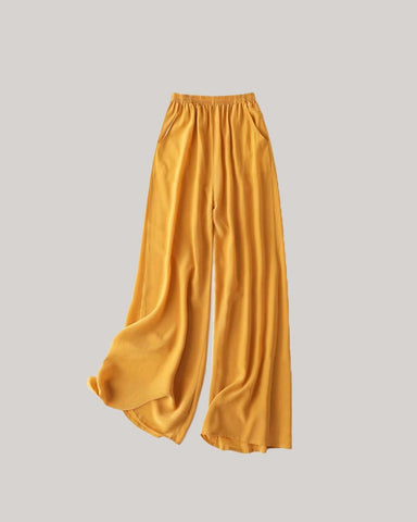 100% Washable Silk Soft Drawstring Wide Leg Pants