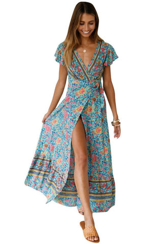 Sexy Bohemian Multi-patterned Flowy Maxi Dress