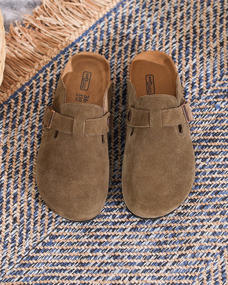 Suede Casual Adjustable Strap Clogs Mules