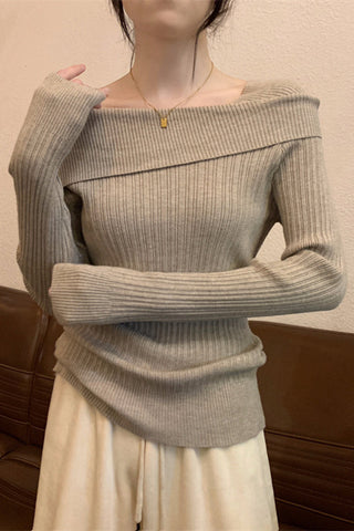 Elegant Comfort One-Shoulder Knit Bottom Shirt