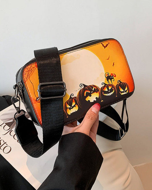 Halloween Pumpkin Witch Bat Pattern Crossbody Bag