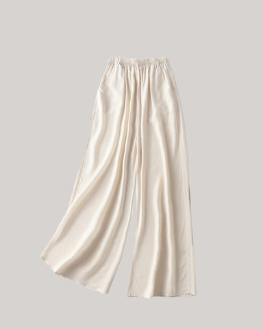 100% Washable Silk Soft Drawstring Wide Leg Pants