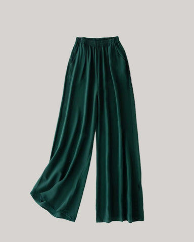 100% Washable Silk Soft Drawstring Wide Leg Pants