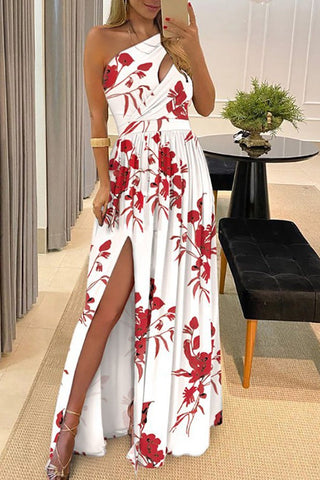 Off-shoulder long dress, elegant sleeveless sexy high waist slit dress