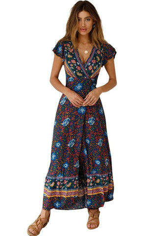 Sexy Bohemian Multi-patterned Flowy Maxi Dress