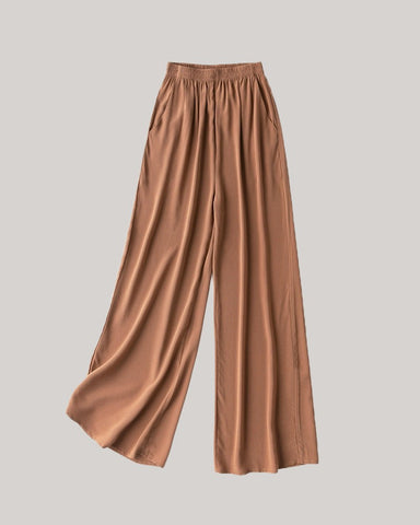 100% Washable Silk Soft Drawstring Wide Leg Pants