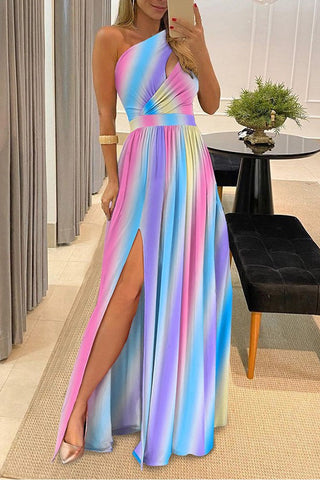 Off-shoulder long dress, elegant sleeveless sexy high waist slit dress