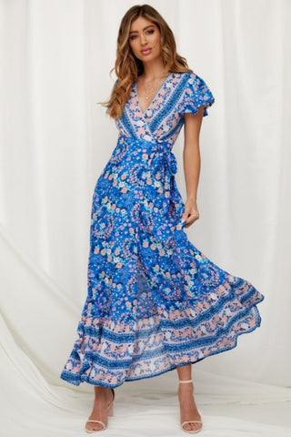 Sexy Bohemian Multi-patterned Flowy Maxi Dress