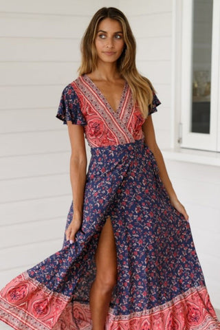 Sexy Bohemian Multi-patterned Flowy Maxi Dress