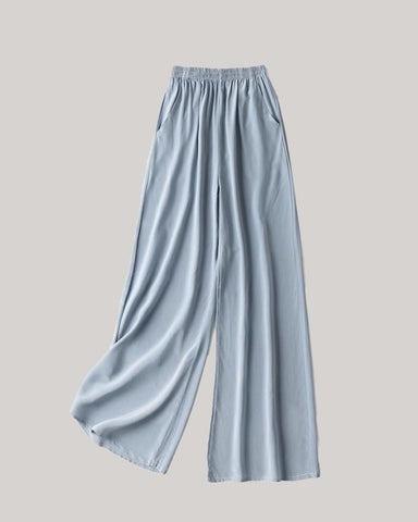 100% Washable Silk Soft Drawstring Wide Leg Pants