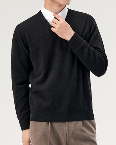 Men's 100% Wool Knit V-Neck Sweater