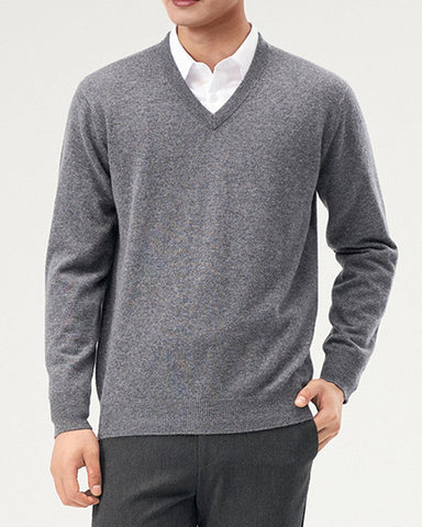 Men's 100% Wool Knit V-Neck Sweater