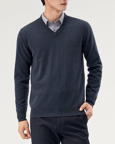 Men's 100% Wool Knit V-Neck Sweater