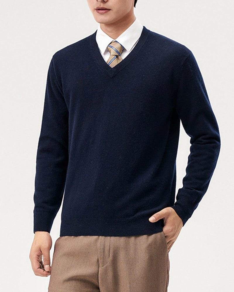 Men's 100% Wool Knit V-Neck Sweater