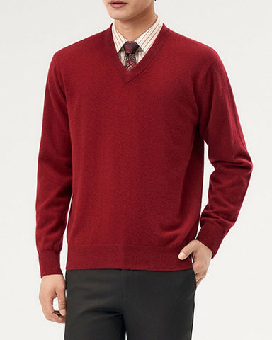 Men's 100% Wool Knit V-Neck Sweater