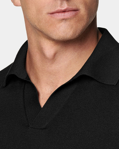 Cotton and Silk Buttonless Short Sleeve Knitwear Polo