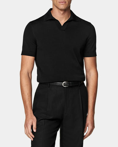 Cotton and Silk Buttonless Short Sleeve Knitwear Polo