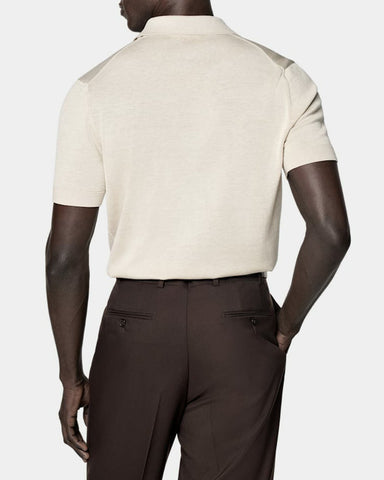 Cotton and Silk Buttonless Short Sleeve Knitwear Polo