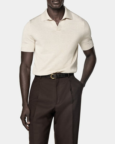 Cotton and Silk Buttonless Short Sleeve Knitwear Polo