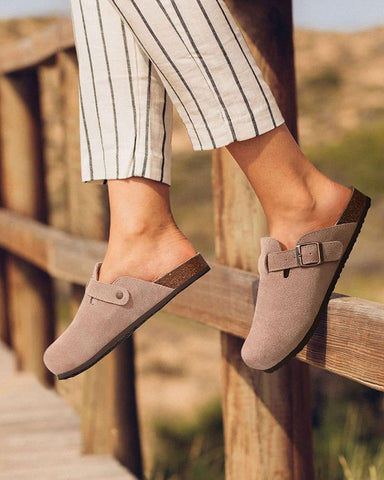 Women's Suede Leather Cork Footbed Mules