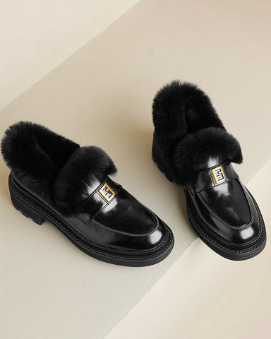 Rabbit Fur Thick-soled Velvet Leather Shoes