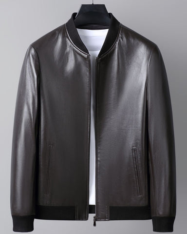 Men's Bomber Leather Crew Neck Jacket