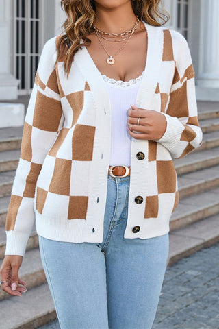 Oversized Plaid Patchwork Knitted Jacket