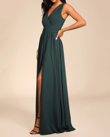 Emerald Green Surplice Sleeveless Slit Maxi Dress