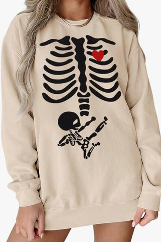 Halloween Skeleton Retro Crew Neck Sweatshirt