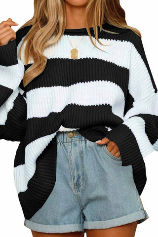 Autumn Breeze Colorblock Striped Bell Sleeve Cardigan