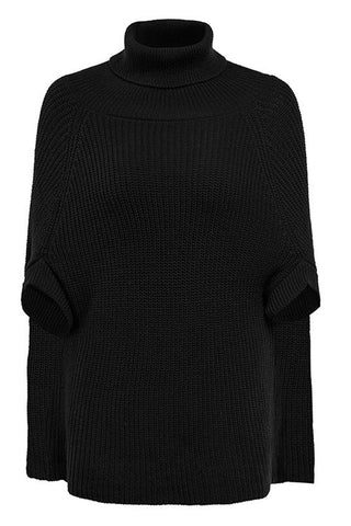 Chic Layers Cape-style Turtleneck Knit Sweater Top