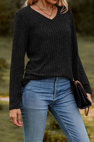 Casual Elegance V-neck Vertical Striped Solid Color Sweater