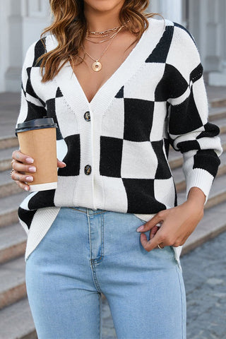 Oversized Plaid Patchwork Knitted Jacket