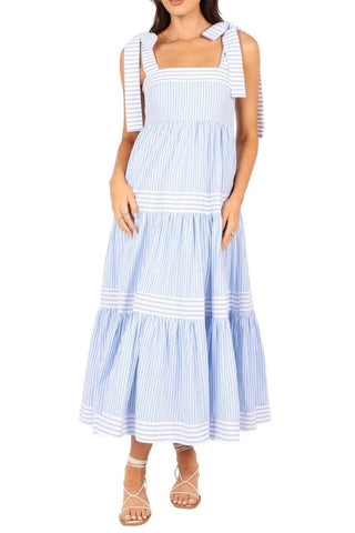 Striped Paneled Cotton Casual Longdress