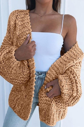 Cardigan Knitted Scarf Collar Long Sleeve Sweater