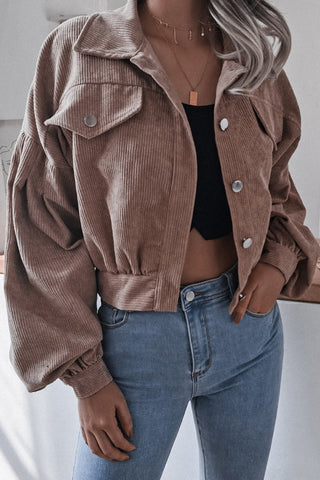 Corduroy Lantern Long Sleeve Cropped Coat Jacket