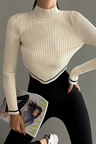 Contrast Color Crew Neck Slim Fit Cropped Sweater