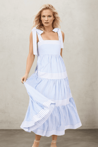 Striped Paneled Cotton Casual Longdress