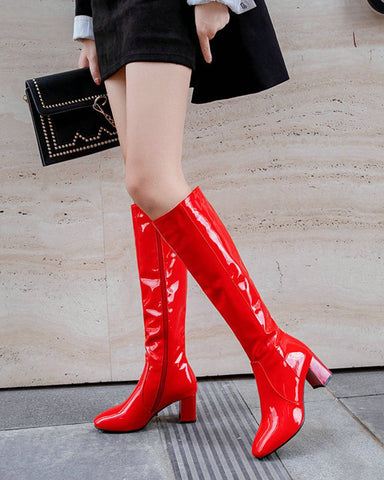 LarosaStyle boots Patent Leather Knee High Long boots