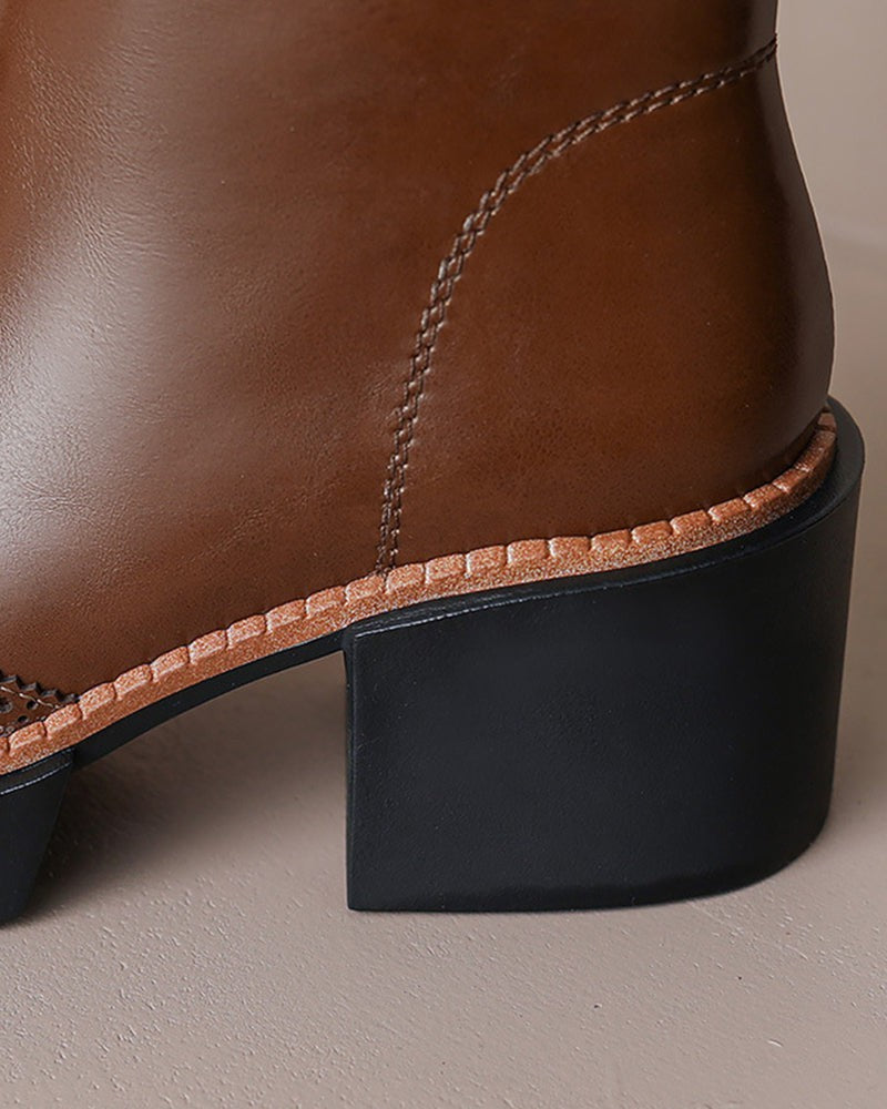 LarosaStyle Carved Leather Thick-soled Chelsea Boots