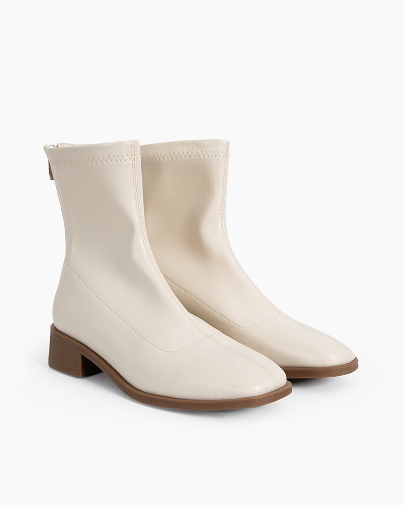 LarosaStyle Eterna Leather Square Toe Block Heel Boots