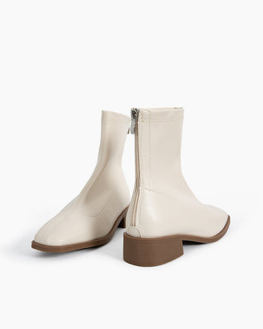 LarosaStyle Eterna Leather Square Toe Block Heel Boots