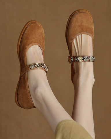 LarosaStyle Exquisite Gold Coin Decorated Mary Jane Loafers