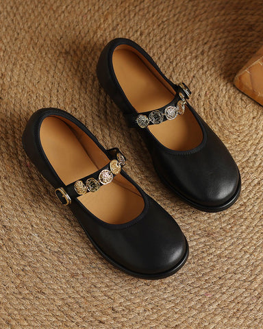 LarosaStyle Exquisite Gold Coin Decorated Mary Jane Loafers