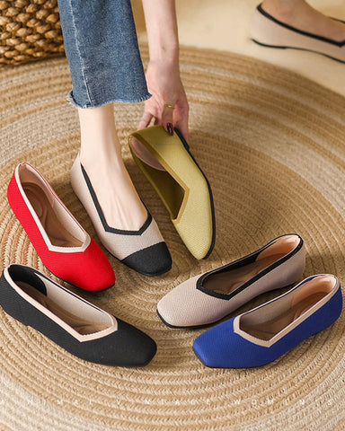 LarosaStyle Knit Shoes Square Toe Shallow Fly Knit Flat Knit Shoes