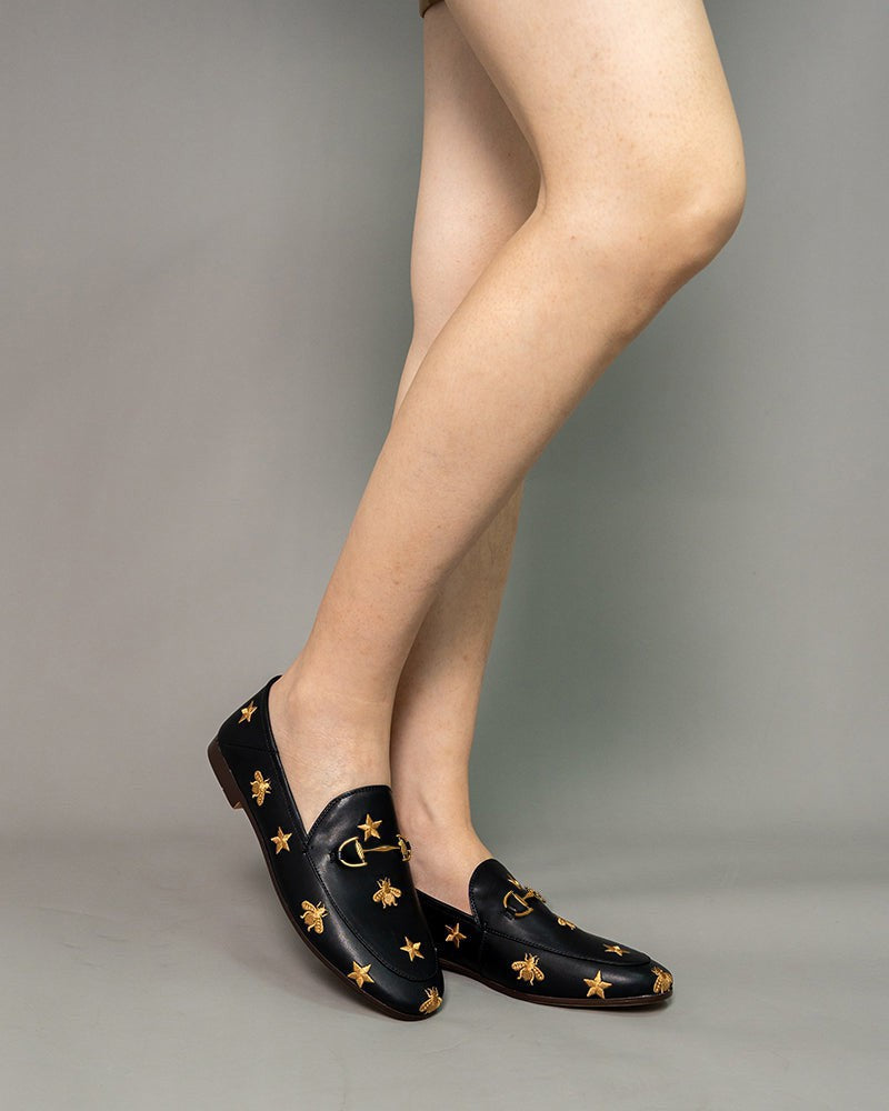 LarosaStyle loafers Alina Bee and Star Embroidery Leather Loafers