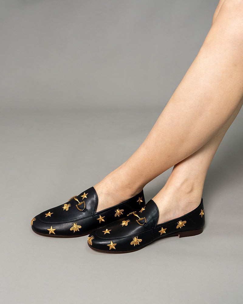 LarosaStyle loafers Alina Bee and Star Embroidery Leather Loafers