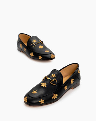 LarosaStyle loafers Alina Bee and Star Embroidery Leather Loafers