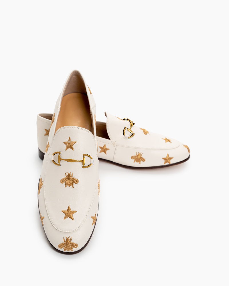 LarosaStyle loafers Alina Bee and Star Embroidery Leather Loafers