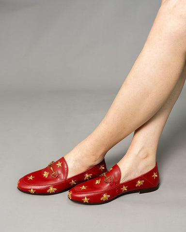 LarosaStyle loafers Alina Bee and Star Embroidery Leather Loafers